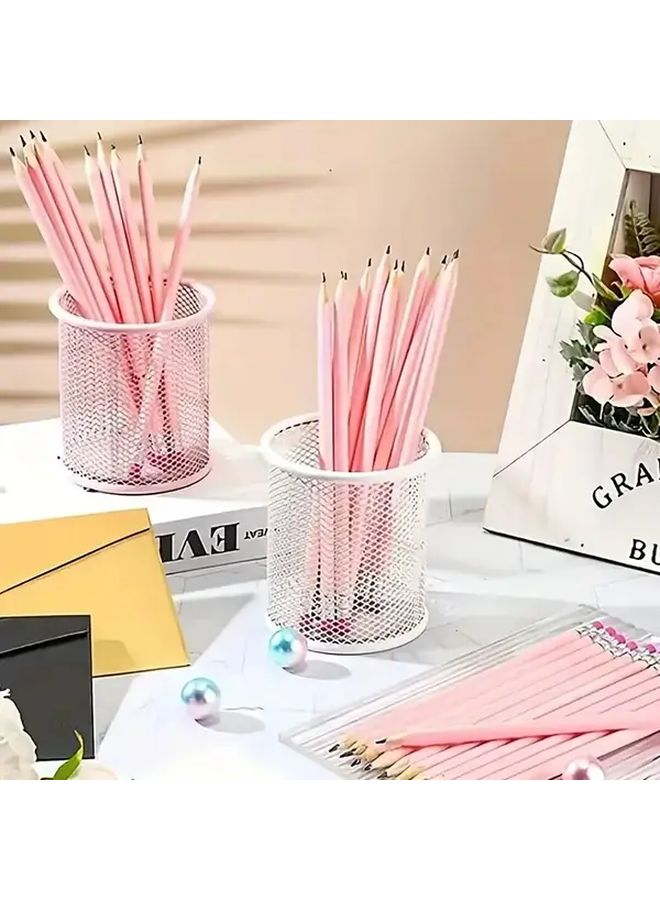5pcs Pink HB Wooden Pencils With Eraser For Wedding School Art Drawing - Image 2